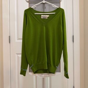 Tory Sport Green V-Neck Cashmere Blend Sweater | Size S (Runs Large)